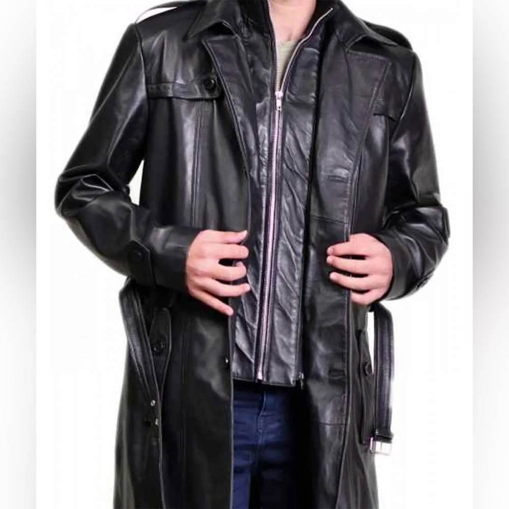 Gianni Velente Belted Leather Overcoat